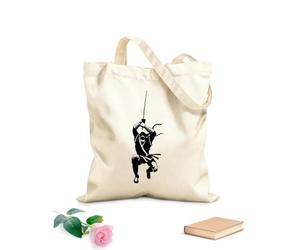 AILOONG Cotton Canvas Shopping Bag Ninja Japanese Warrior Hitman Shadow 12 oz thick fabric Uses as a gift bag 31x36cm Medium