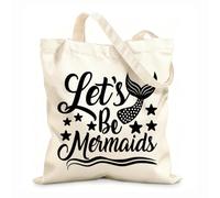 AILOONG Cotton Canvas Shopping Bag Phrase Lettering Let's Be Mermaids 12 oz thick fabric Uses as a gift bag 25x30cm Small