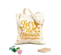 AILOONG Cotton Canvas Shopping Bag Phrase Lettering Let's Be Mermaids 340g/m² thick fabric Uses as a gift bag
