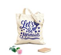 AILOONG Cotton Canvas Shopping Bag Phrase Lettering Let's Be Mermaids 340g/m² thick fabric Uses as a gift bag