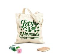 AILOONG Cotton Canvas Shopping Bag Phrase Lettering Let's Be Mermaids 340g/m² thick fabric Uses as a gift bag