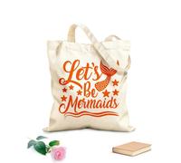 AILOONG Cotton Canvas Shopping Bag Phrase Lettering Let's Be Mermaids 340g/m² thick fabric Uses as a gift bag