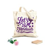 AILOONG Cotton Canvas Shopping Bag Phrase Lettering Let's Be Mermaids 340g/m² thick fabric Uses as a gift bag
