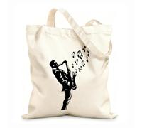 AILOONG Cotton Canvas Shopping Bag Saxophone Blues Music Jazz Musician 12 oz thick fabric Uses as a gift bag 25x30cm Small