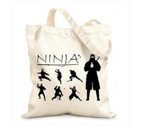 AILOONG Cotton Canvas Shopping Bag Set Of Ninja Silhouette Weapon Japanese Warrior 12 oz thick fabric Uses as a gift bag 31x36cm Medium