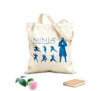 AILOONG Cotton Canvas Shopping Bag Set Of Ninja Silhouette Weapon Japanese Warrior 340g/m² thick fabric Uses as a gift bag