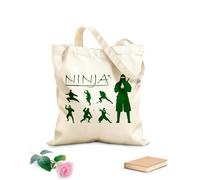 AILOONG Cotton Canvas Shopping Bag Set Of Ninja Silhouette Weapon Japanese Warrior 340g/m² thick fabric Uses as a gift bag