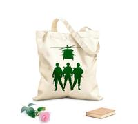 AILOONG Cotton Canvas Shopping Bag Soldiers Helicopters Military Patriot 340g/m² thick fabric Uses as a gift bag