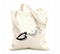 AILOONG Cotton Canvas Shopping Bag Song Music Singer Melody Voice Notes Lips Mouth 12 oz thick fabric Uses as a gift bag 25x30cm Small