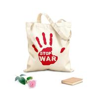 AILOONG Cotton Canvas Shopping Bag Stop War Handprint Words Peace 340g/m² thick fabric Uses as a gift bag
