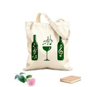 AILOONG Cotton Canvas Shopping Bag Treble Clef Musical Notes Abstract Wine Bottle 340g/m² thick fabric Uses as a gift bag