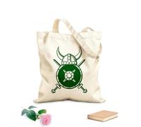 AILOONG Cotton Canvas Shopping Bag Viking Helmet Shield Scandinavian Warriors Symbol 340g/m² thick fabric Uses as a gift bag