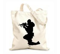 AILOONG Cotton Canvas Shopping Bag Warrior Special Forces Sniper Weapons 12 oz thick fabric Uses as a gift bag 31x36cm Medium