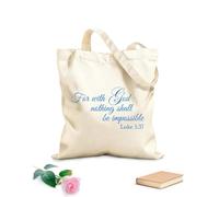 AILOONG Cotton Canvas Shopping Bag With God, nothing shall be impossible. Luke | Prayer, Church, Jesus 340g/m² thick fabric Uses as a gift bag