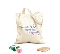AILOONG Cotton Canvas Shopping Bag With God, nothing shall be impossible. Luke | Prayer, Church, Jesus 340g/m² thick fabric Uses as a gift bag