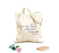 AILOONG Cotton Canvas Shopping Bag With God, nothing shall be impossible. Luke | Prayer, Church, Jesus 340g/m² thick fabric Uses as a gift bag