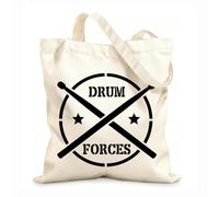 AILOONG Cotton Canvas Shopping Bag Words Drum Forces Drummer Music 12 oz thick fabric Uses as a gift bag 31x36cm Medium
