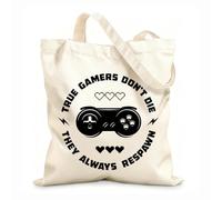 AILOONG Cotton Canvas Shopping Bag Words Game TRUE game Don't Die They Always Respawn 12 oz thick fabric Uses as a gift bag 25x30cm Small