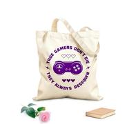 AILOONG Cotton Canvas Shopping Bag Words Game TRUE game Don't Die They Always Respawn 340g/m² thick fabric Uses as a gift bag