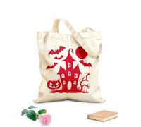 AILOONG Cotton Canvas Shoulder Bags A Halloween Ghost Bat Image 340g/m² thick fabric Uses as a tool bag