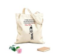 AILOONG Cotton Canvas Shoulder Bags Background text written by a little girl: If you repeat a lie often enough, it becomes the truth. Politics 340g/m² thick fabric Uses as a tool bag