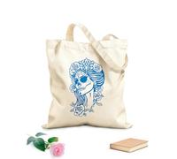 AILOONG Cotton Canvas Shoulder Bags Catrina Head Woman Sugar Skull Mexican Day 340g/m² thick fabric Uses as a tool bag