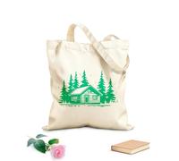AILOONG Cotton Canvas Shoulder Bags Forest Wooden House Village Cabin Silhouette 340g/m² thick fabric Uses as a tool bag