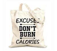 AILOONG Cotton Canvas Shoulder Bags Gym Quotes Excuses Don'T Burn Calories 12 oz thick fabric Uses as a tool bag 25x30cm Small