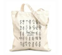 AILOONG Cotton Canvas Shoulder Bags Hand Drawn Flowers Doodle 12 oz thick fabric Uses as a tool bag 35x40cm Large