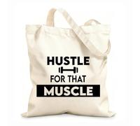 AILOONG Cotton Canvas Shoulder Bags Hustle For That Muscle In White Background 12 oz thick fabric Uses as a tool bag 31x36cm Medium