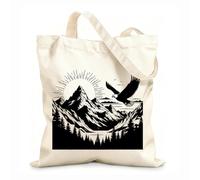 AILOONG Cotton Canvas Shoulder Bags Majestic Mountain Landscape With Soaring Eagle 12 oz thick fabric Uses as a tool bag 25x30cm Small