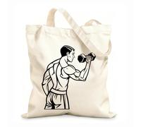 AILOONG Cotton Canvas Shoulder Bags Muscular Man Lifting Dumbbell 12 oz thick fabric Uses as a tool bag 25x30cm Small