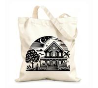 AILOONG Cotton Canvas Shoulder Bags Silhouette Home Black House 12 oz thick fabric Uses as a tool bag 31x36cm Medium