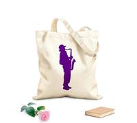 AILOONG Cotton Canvas Shoulder Bags Silhouette Of A Sexophone Player Performing 340g/m² thick fabric Uses as a tool bag