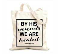 AILOONG Cotton Canvas Women's Bags 12 oz thick fabric by his wounds we are healed Skin-friendly material 35x40cm Large