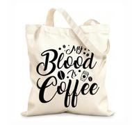 AILOONG Cotton Canvas Women's Bags 12 oz thick fabric my blood is coffee typography lettering coffee design Skin-friendly material 35x40cm Large