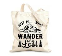 AILOONG Cotton Canvas Women's Bags 12 oz thick fabric not all who wander are lost hiking design Skin-friendly material 31x36cm Medium
