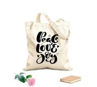 AILOONG Cotton Canvas Women's Bags 12 oz thick fabric Peace love joy lettering positive calligraphy Skin-friendly material 25x30cm Small