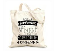 AILOONG Cotton Canvas Women's Bags 12 oz thick fabric Quote in Brazilian Portuguese Hope is always greater than any obstacle never saves a kind smile Skin-friendly material 35x40cm Large
