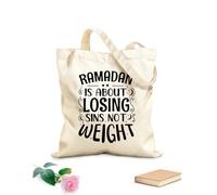AILOONG Cotton Canvas Women's Bags 12 oz thick fabric ramadan is about losing sins not weight holy month ramadan typography Skin-friendly material 31x36cm Medium