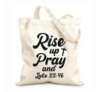 AILOONG Cotton Canvas Women's Bags 12 oz thick fabric rise up pray god jesus typographic design Skin-friendly material 35x40cm Large