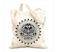 AILOONG Cotton Canvas Women's Bags 12 oz thick fabric round tattoo mask in the polynesian style and tattoo of the mayan tribe isolated Skin-friendly material 35x40cm Large