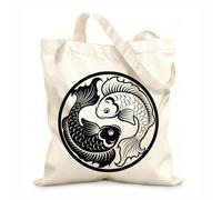 AILOONG Cotton Canvas Women's Bags 12 oz thick fabric silhouettes of two koi fish swim circling in the pond Skin-friendly material 35x40cm Large