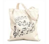 AILOONG Cotton Canvas Women's Bags 12 oz thick fabric song waves with sheet music notes on staves Skin-friendly material 31x36cm Medium
