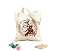 AILOONG Cotton Canvas Women's Bags 340g/m² thick fabric norse valkyrie profile with winged helmet and raven wings Skin-friendly material