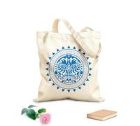 AILOONG Cotton Canvas Women's Bags 340g/m² thick fabric round tattoo mask in the polynesian style and tattoo of the mayan tribe isolated Skin-friendly material