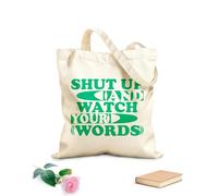 AILOONG Cotton Canvas Women's Bags 340g/m² thick fabric shut up and watch your words motivation typography quote poster print postcard and other uses Skin-friendly material