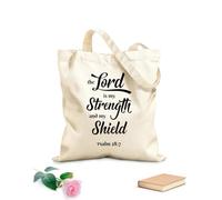 AILOONG Cotton Canvas Women's Bags God is my strength and my shield Christian Bible phrase 12 oz thick fabric Skin-friendly material 25x30cm Small