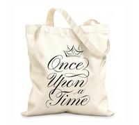 AILOONG Cotton Canvas Women's Bags Long ago the fairy tale began crowning inscription 12 oz thick fabric Skin-friendly material 35x40cm Large