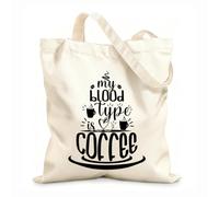 AILOONG Cotton Canvas Women's Bags my blood type is coffee 12 oz thick fabric Skin-friendly material 35x40cm Large